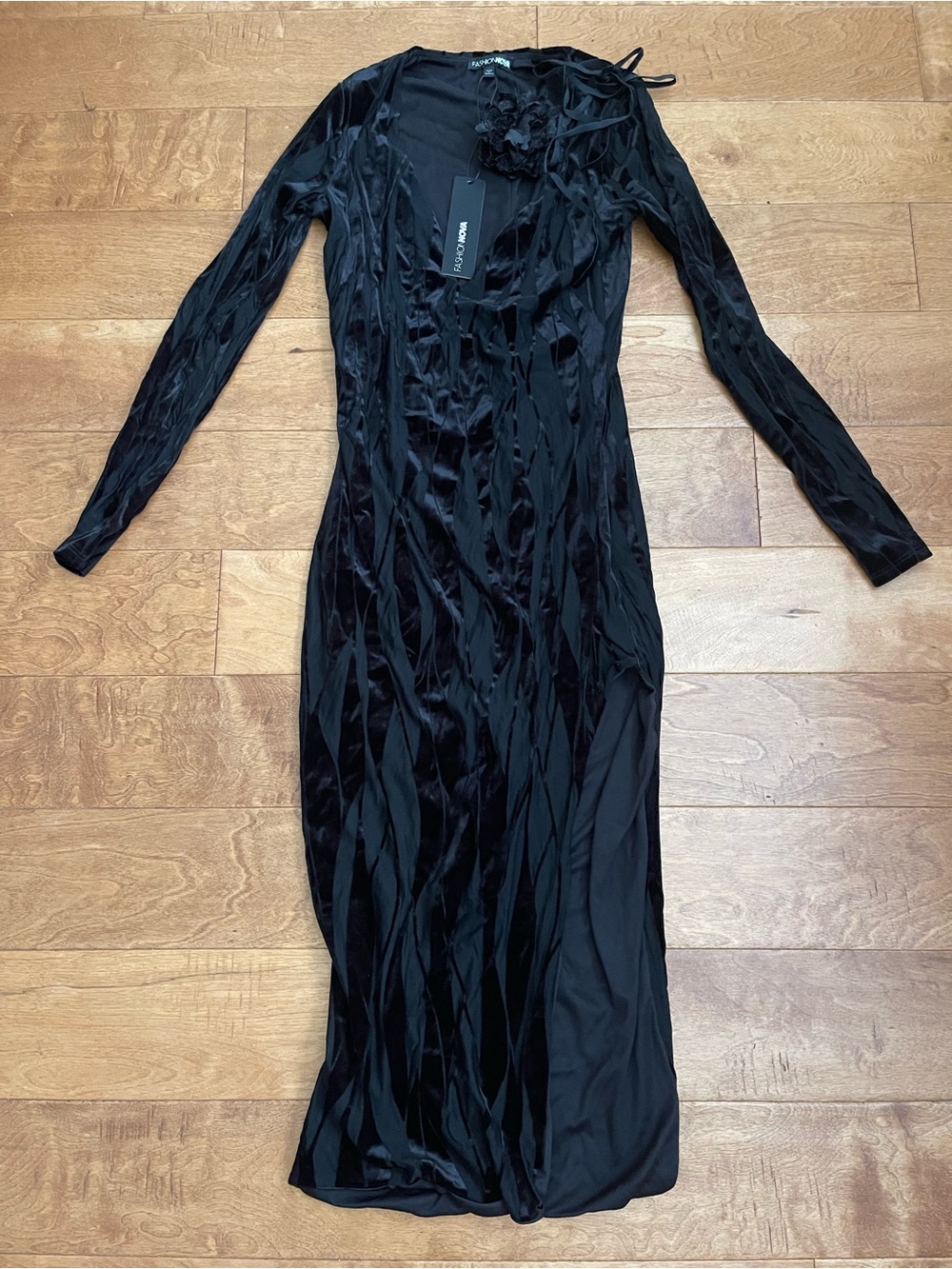 Fashion Nova Black Long Sleeve Textured Maxi Dress